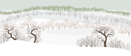 vector drawing winter landscapesのイラスト素材