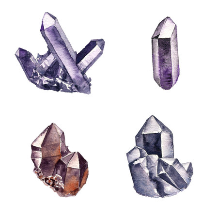 watercolor drawing druses of crystalsの写真素材