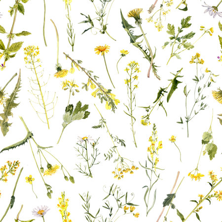 watercolor seamless pattern with plantsの写真素材