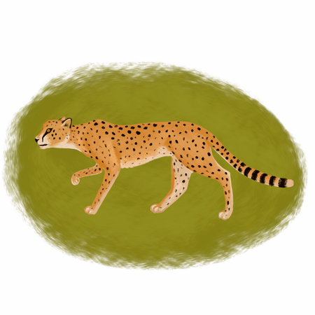 drawing animal, cheetah at greenの写真素材