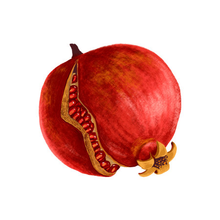 drawing fruit, red pomegranateの写真素材