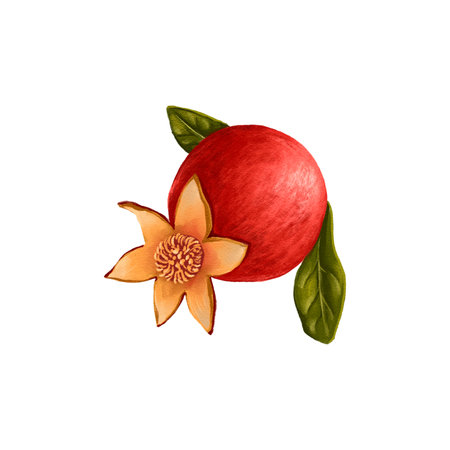 drawing fruit, red pomegranateの写真素材