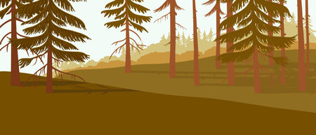 vector drawing landscape with treesのイラスト素材