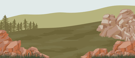 vector drawing landscape with treesのイラスト素材