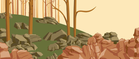 vector drawing landscape with treesのイラスト素材