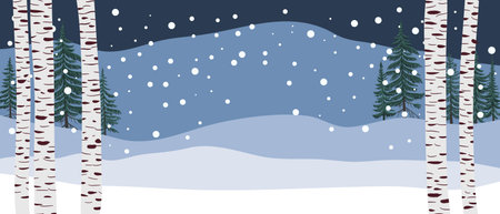 vector drawing winter landscapeのイラスト素材