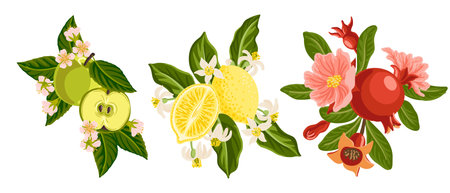 vector drawing apples with leavesのイラスト素材