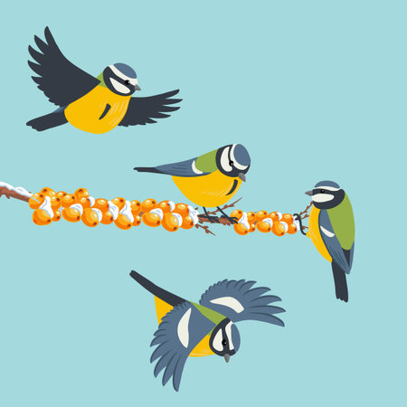 vector drawing bird, blue titのイラスト素材