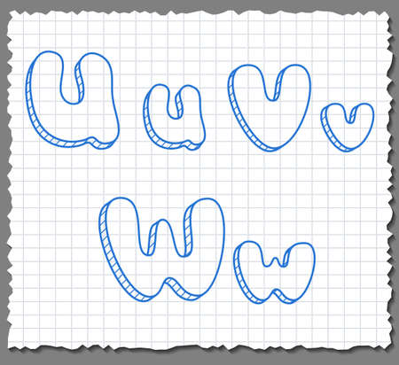 Vector sketch 3d alphabet letters on paper background - UVWのイラスト素材