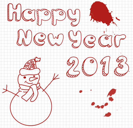 Sketch illustration of  cartoon snowman on note paperのイラスト素材