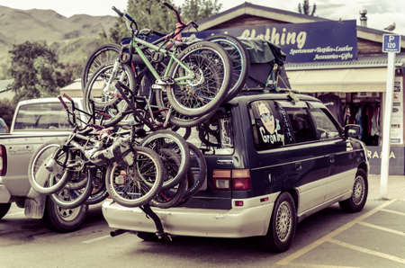Bikes Loaded on the Back of a Carのeditorial素材