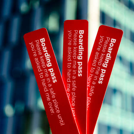 Closeup boarding pass at ferry. Wellington. New Zealand