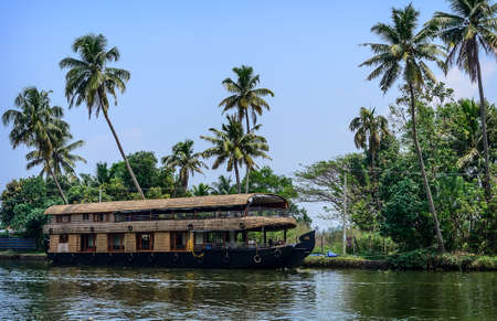Traditional Inian house boat  in Kerala, Indiaの写真素材