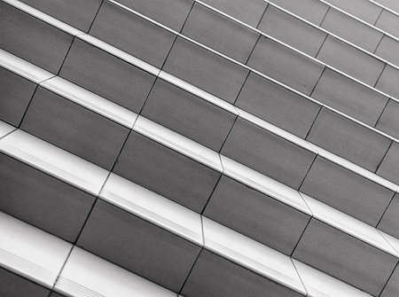 Granite  stairs in black and white in the city. WIde stone stairway. Diagonalの写真素材