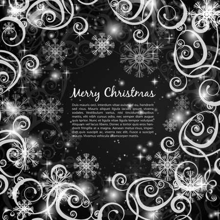 Elegant christmas black and white  background with snowflakes and lightsのイラスト素材