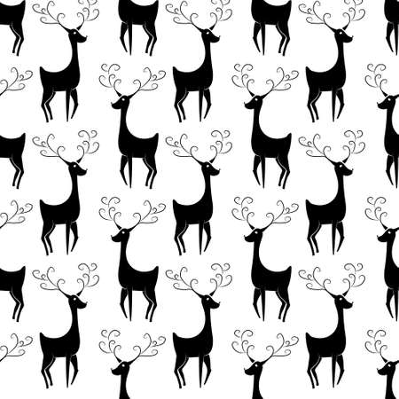 Vector seamless pattern with monochrome deersのイラスト素材