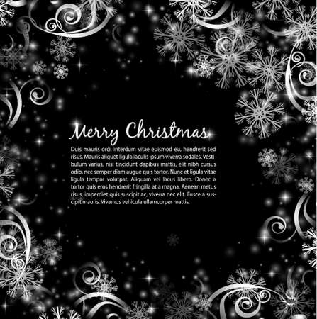 Elegant christmas black and white  background with snowflakes and lightsのイラスト素材