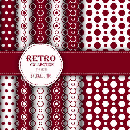 Collection of jumbo and small polka dots seamless patterns in red, and white.のイラスト素材