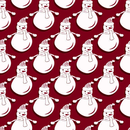 Seamless pattern with christmas hand-drawn decorative elements in vector. Fancy snowmen.のイラスト素材