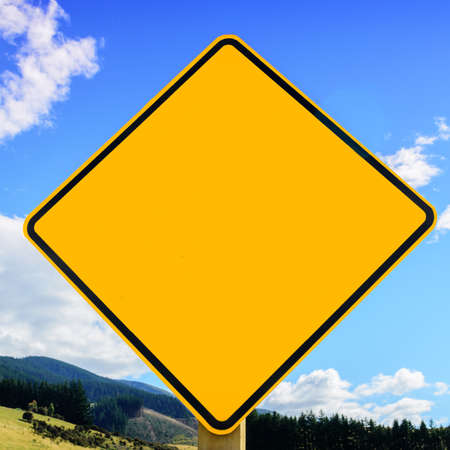 Blank road sign and blue skyの写真素材