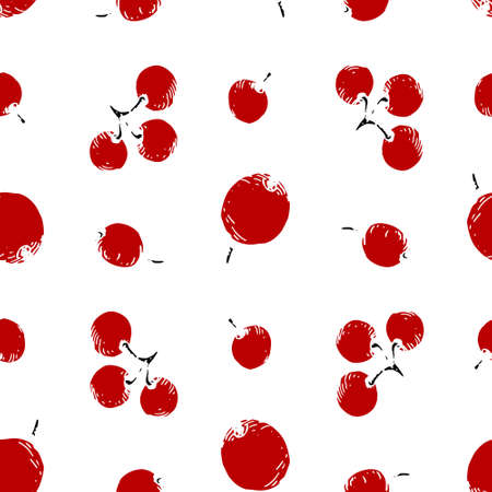 Vector sketch of Christmas holly berry Seamless patternのイラスト素材