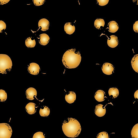 Vector sketch of Golden Christmas holly berry. Seamless pattern .Christmas symbol.のイラスト素材