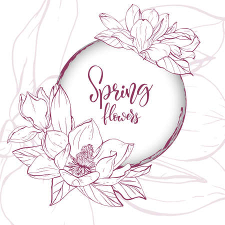 Sketch linear magnolia blossom.のイラスト素材