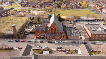 Aerial view of the city of Liverpool in United Kingdomの写真素材