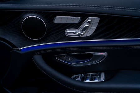 London, UK, May 18, 2021: Mercedes-Benz E 300 DE Plug-In Hybrid Break EQ Power driver doorのeditorial素材