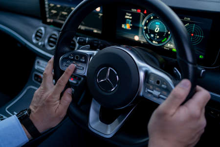 London, UK, May 18, 2021: Mercedes-Benz E 300 DE Plug-In Hybrid Break EQ Power Interiorのeditorial素材