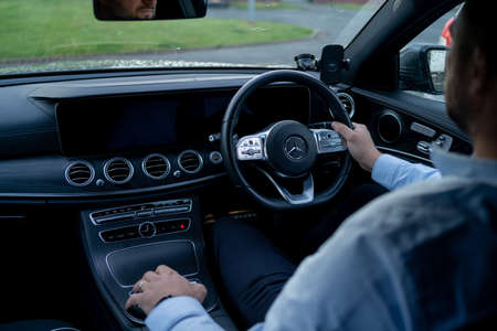 London, UK, May 18, 2021: Mercedes-Benz E 300 DE Plug-In Hybrid Break EQ Power Interiorのeditorial素材