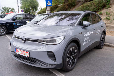 Galati, Romania - September 15, 2021: 2021 Grey Volkswagen ID4 front viewのeditorial素材