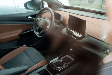 Galati, Romania - September 15, 2021: 2021 Grey Volkswagen ID4 interior viewのeditorial素材