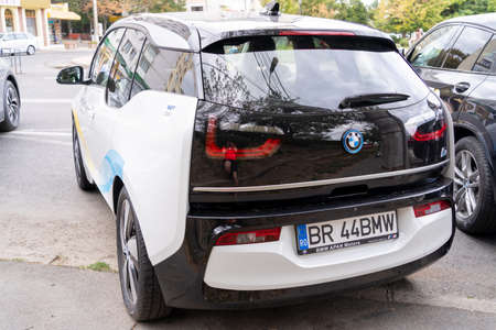 Galati, Romania - September 15, 2021: 2021 Electric car BMW i3 rear viewのeditorial素材
