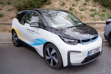 Galati, Romania - September 15, 2021: 2021 Electric car BMW i3 front viewのeditorial素材