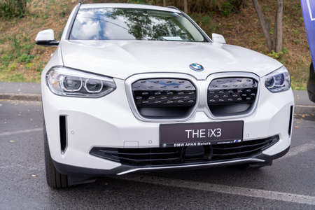 Galati, Romania - September 15, 2021: Headlights BMW iX3 is an all-electric SUVのeditorial素材