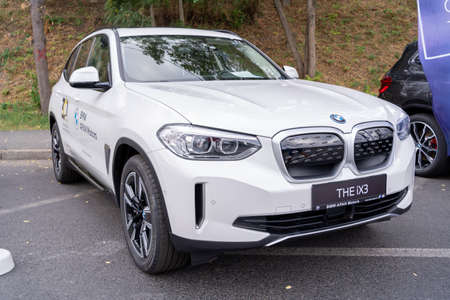 Galati, Romania - September 15, 2021: Headlights BMW iX3 is an all-electric SUVのeditorial素材