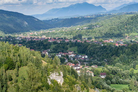 Mountain rural landscape with summer colors In the Romanian villageの写真素材