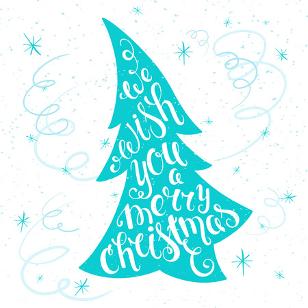 vector printable inspiring christmas lettering quote on a christmas tree with snowflakes and serpentine. Can be printed on poster, flyer, gift card.のイラスト素材