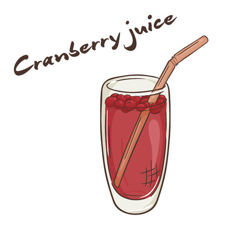 vector printable illustration of isolated cup of cranberry juice with label.のイラスト素材