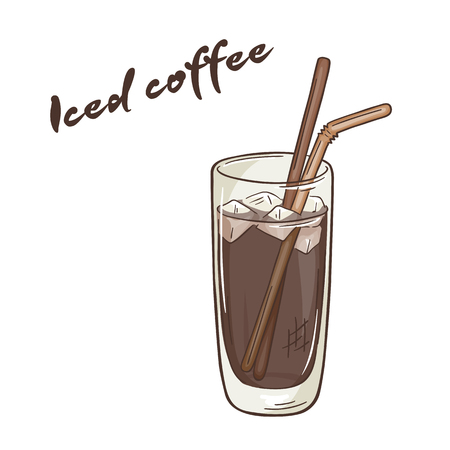 vector printable illustration of isolated cup of iced coffee with label.のイラスト素材