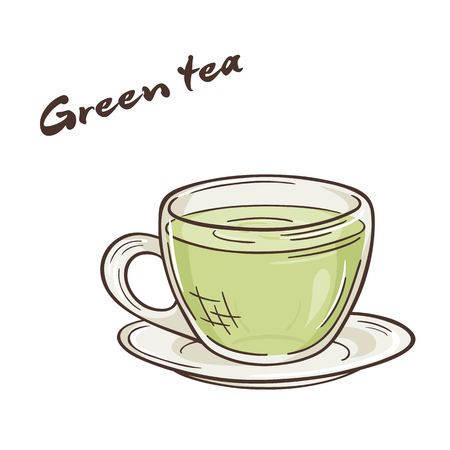 vector printable illustration of isolated cup of green tea with label.のイラスト素材