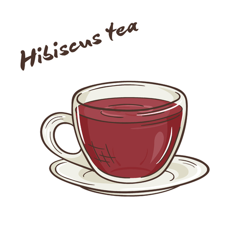 vector printable illustration of isolated cup of hibiscus tea with label.のイラスト素材