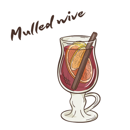 vector printable illustration of isolated cup of mulled wine with label.のイラスト素材