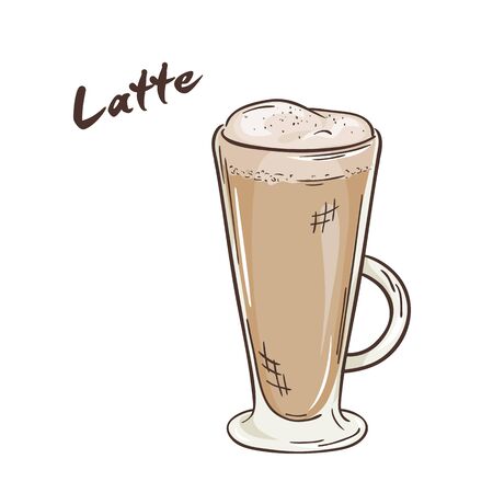 vector printable illustration of isolated cup of latte with label.のイラスト素材