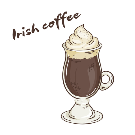 vector printable illustration of isolated cup of irish coffee with label.のイラスト素材