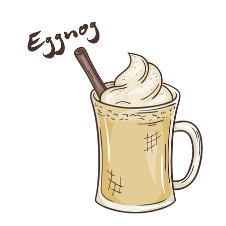vector printable illustration of isolated cup of eggnog with label.のイラスト素材
