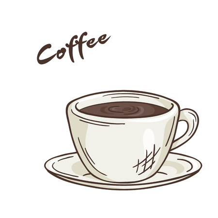 vector printable illustration of isolated cup of coffee with label.のイラスト素材