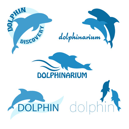vector set of dolphinarium design of logo with dolphins and label.のイラスト素材