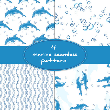 vector set of 4 marine seamless patterns.のイラスト素材